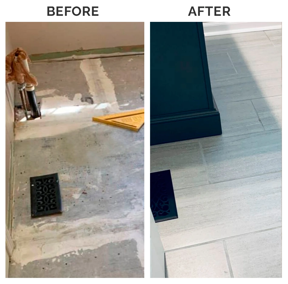 Before and after ceramic tile floor installation